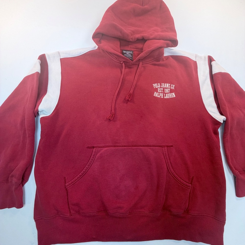Vintage Polo Jeans Co Ralph Lauren Hoodie Mens XL Red White Y2K Embroidered